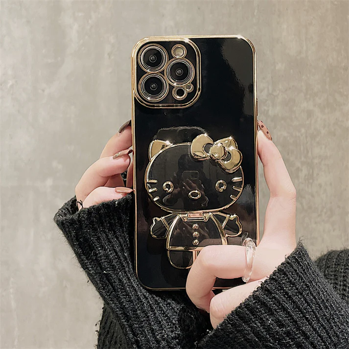 Kawaii Kitty cat Making Up Mirror Phone Case